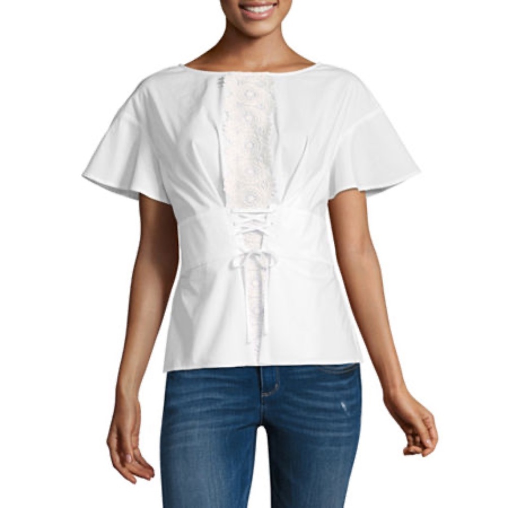 NEW Belle + Sky Flutter Sleeve Corset Top SZ S Small